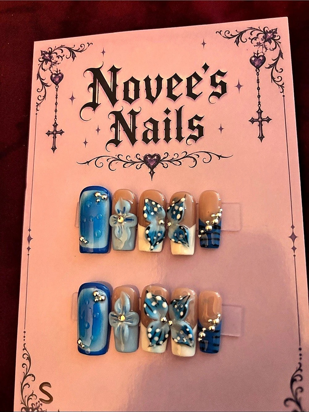 Novee's Nails Blue Floral Press-On Nails NWT